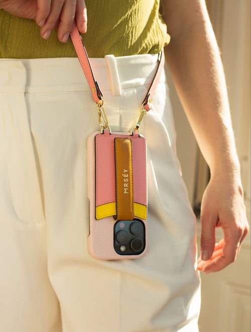 iPhone Hülle mit Strap - Pink Yellow