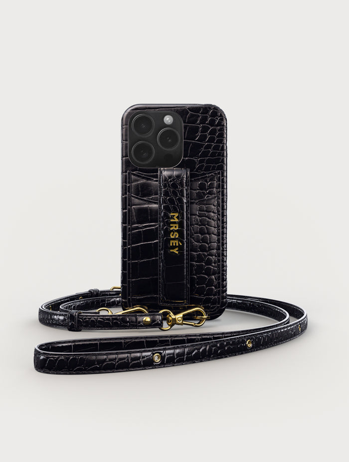 iPhone Hülle mit Strap - Black Croco