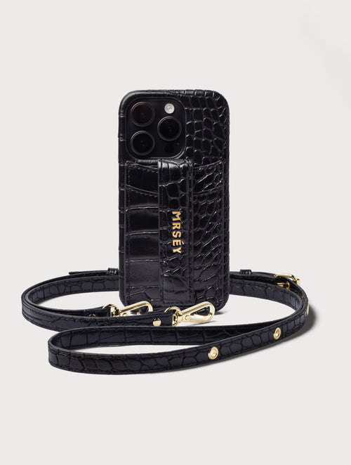 iPhone Hülle mit Strap - Black Croco