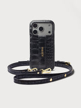 iPhone Hülle mit Strap - Black Croco