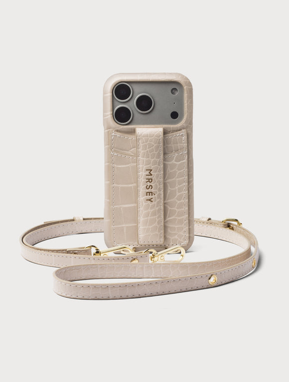 iPhone Hülle mit Strap - Sand Croco